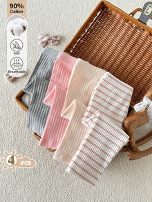 SHEIN Legging Dasar Multi-Potong untuk Bayi Perempuan Musim Gugur/Dingin 0-3 Tahun Warna Abu-abu, Merah Muda, Khaki Muda. Motif Garis-garis, Cocok untuk Sekolah, Pakaian Sehari-hari, Jalan-jalan, dan Lainnya. - MultiWarna - View 8