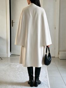 Wandoria Women's Autumn/Winter New Chinese Style Stand Collar Handmade Frog Button Cape Split Long Sleeve Mid-Length A-Line Loose Fit National Style Commute Double-Sided Wool Coat - Apricot - View 3