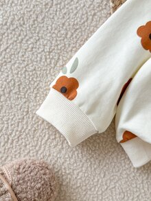SHEIN 女嬰女寶寶秋季長袖圓領可愛牛仔女郎印花夾克長褲套裝，萬聖節家庭親子款，棕色與白色花卉 - 彩色 - 查看 8