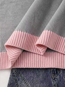 Lalippa Women's Sweet Fashion Colorblock Round Neck Long Sleeve Sweater - Grey - View 6