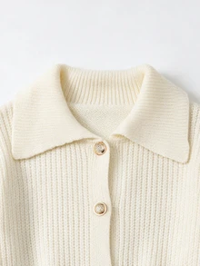 Franclia Women's Solid Color Drop Shoulder Long Sleeve Single-Breasted Casual Knit Cardigan - Apricot - View 5
