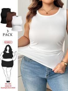 SHEIN CURVE+ 3pcs Plus Size Solid Color Casual Round Neck Camisole Tank Top Set All, Fall Winter 2026 22W - Multicolor - View 1