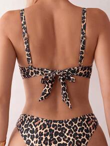 Costavie 2026 Spring/Summer Leopard Print Shoulder Strap Sexy Style Auto-Adjustable High-Cut Bikini For Women, Suitable For Beach, Seaside And Pool Scenes - Black - View 2