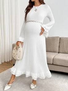 SHEIN Maternity Solid Color Casual Daily Summer Travel Dress - White - View 3