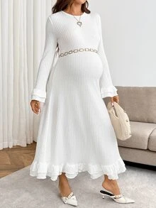 SHEIN Maternity Solid Color Casual Daily Summer Travel Dress - White - View 8
