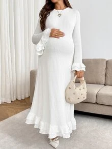SHEIN Maternity Solid Color Casual Daily Summer Travel Dress - White - View 4