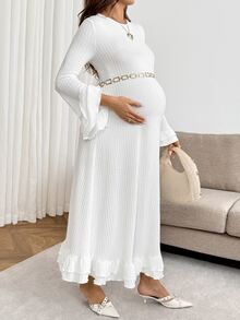 SHEIN Maternity Solid Color Casual Daily Summer Travel Dress - White - View 5
