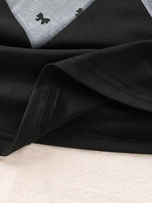 SHEIN 女童蝴蝶結裝飾長袖T恤與長褲休閒日常套裝 - 黑色 - 查看 8
