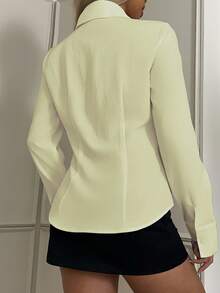 SHEIN EZwear 女式新款刺绣装饰修身长袖杏色上衣 - 杏色 - 查看 2