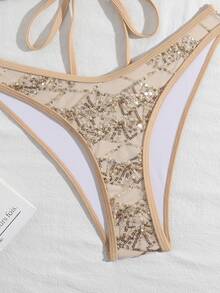 Costavie 2-Piece Floral Sequin Textured Bandeau Bikini Set, Sexy Swimwear For Women, Spring/Summer - Gold - View 8