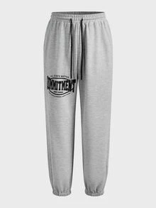 Gym Rark Boyfriend Style Men's Letter Print Drawstring Pocket Jogger Pants Sweat Pants - Grey - View 2
