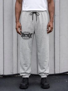Gym Rark Boyfriend Style Men's Letter Print Drawstring Pocket Jogger Pants Sweat Pants - Grey - View 1