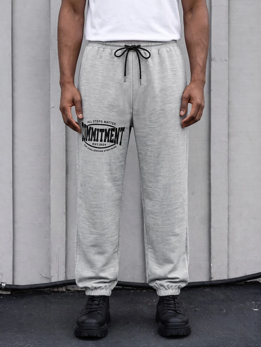 Gym Rark Boyfriend Style Men's Letter Print Drawstring Pocket Jogger Pants Sweat Pants - Grey - View 1