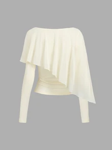 Sweetra New Long Sleeve Shawl Top, Slimming Waist, Suitable For Parties And Street Wear - Light Yellow - View 2