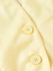 SHEIN MOD Plus Size Women's Yellow V-Neck Long Sleeve Top And Polka Dot Skirt 2 Pieces Set, Back To School, Campus Style - Pale Yellow - View 5