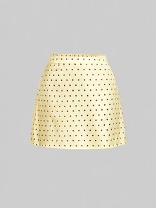 SHEIN MOD Plus Size Women's Yellow V-Neck Long Sleeve Top And Polka Dot Skirt 2 Pieces Set, Back To School, Campus Style - Pale Yellow - View 6