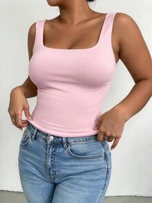 Elenzga Plus Size Women's Casual Sleeveless Top, Tank Top Suitable For Spring/Summer Daily Wear - Baby Pink - View 3