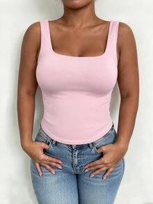 Elenzga Plus Size Women's Casual Sleeveless Top, Tank Top Suitable For Spring/Summer Daily Wear - Baby Pink - View 1