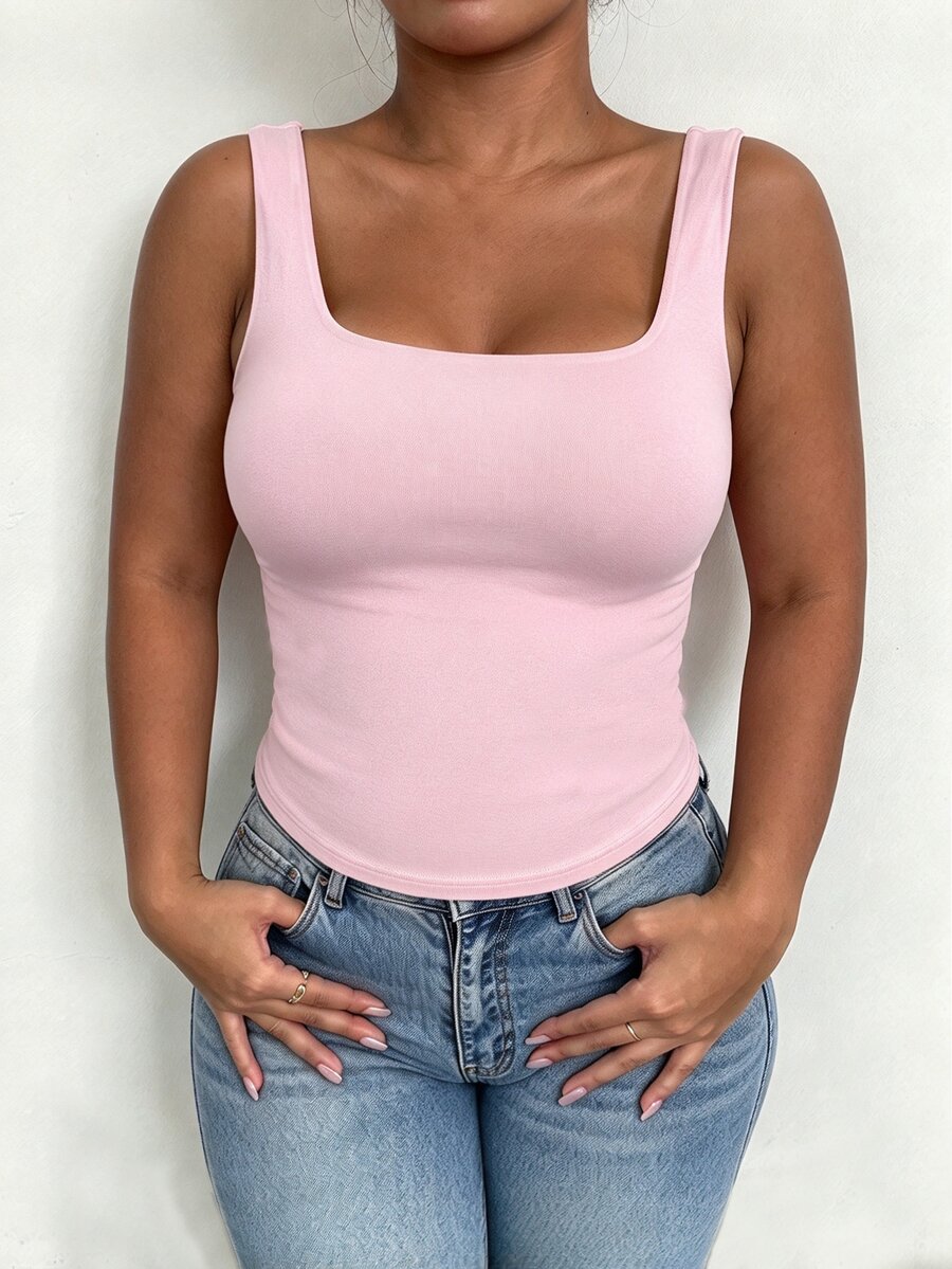 Elenzga Plus Size Women's Casual Sleeveless Top, Tank Top Suitable For Spring/Summer Daily Wear - Baby Pink - View 1