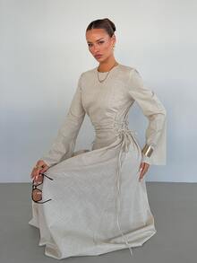 Siren Gaze Women's Solid Color Lace-Up Design Casual Party Dress - Apricot - View 5