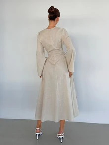 Siren Gaze Women's Solid Color Lace-Up Design Casual Party Dress - Apricot - View 6