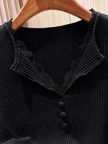 Rusticease Atasan Wanita Lengan Panjang Warna Polos dengan Kancing, Kasual, Elegan Gaya Prancis, Bergaris, Cocok untuk Kantor, Makan Siang, Warna Hitam, Musim Gugur - Hitam - View 5