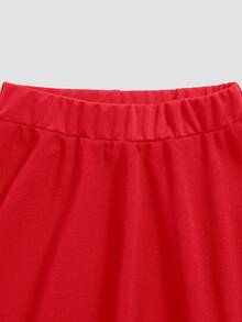 SHEIN Girls' Casual Versatile Commuting Ladylike Urban Knit A-Line Ruffle Hem Mini Skirt, Fall Clothes, Fleece, Long Sleeve Autumn Winter School Red - Red - View 8