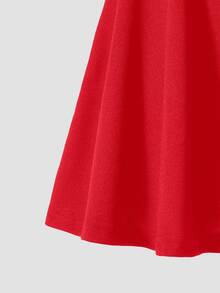 SHEIN Girls' Casual Versatile Commuting Ladylike Urban Knit A-Line Ruffle Hem Mini Skirt, Fall Clothes, Fleece, Long Sleeve Autumn Winter School Red - Red - View 6
