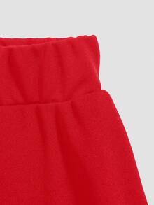 SHEIN Girls' Casual Versatile Commuting Ladylike Urban Knit A-Line Ruffle Hem Mini Skirt, Fall Clothes, Fleece, Long Sleeve Autumn Winter School Red - Red - View 5