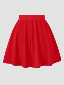 SHEIN Girls' Casual Versatile Commuting Ladylike Urban Knit A-Line Ruffle Hem Mini Skirt, Fall Clothes, Fleece, Long Sleeve Autumn Winter School Red - Red - View 3