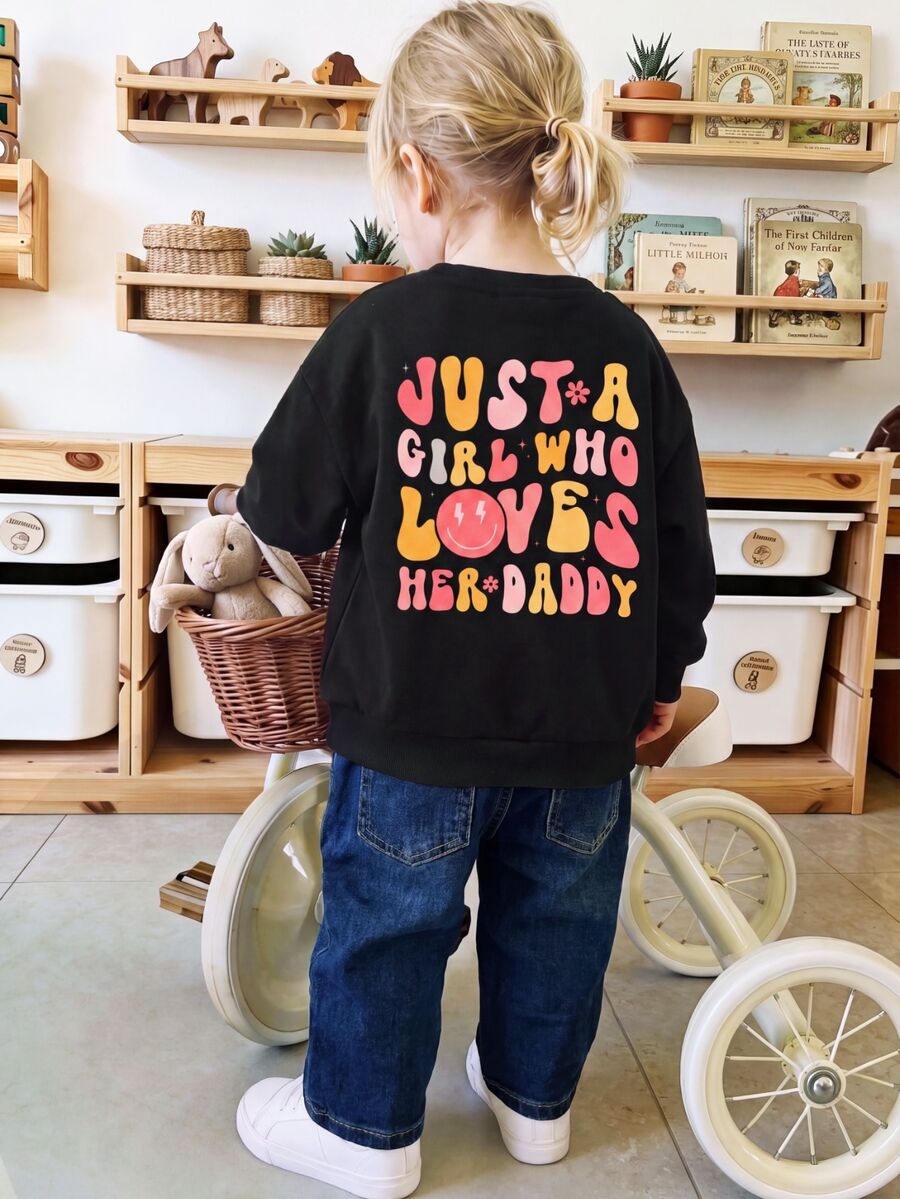 SHEIN Baby Girl Casual Cute Kawaii Colorful Flower Gradient Fun Letter Printed Round Neck Sweatshirt Toddler Girl Clothes