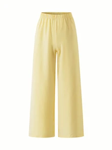SHEIN Teen Girls 2pcs/Set Casual Cute Camisole Top And Wide Leg Pants Set, Woven Fabric, Elastic Waist, Summer, Casual, Comfortable - Yellow - View 6