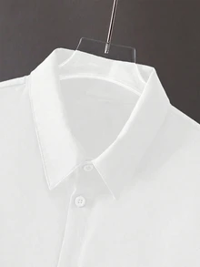 SHEIN Teen Boys Cotton Solid White Shirt Button Down Collar Long Sleeve Tops School Campus Dress Clothes Formal Wedding Sixth Form Party Baggy Cargo - White - View 7