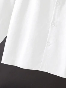 SHEIN Teen Boys Cotton Solid White Shirt Button Down Collar Long Sleeve Tops School Campus Dress Clothes Formal Wedding Sixth Form Party Baggy Cargo - White - View 6