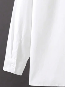 SHEIN Teen Boys Cotton Solid White Shirt Button Down Collar Long Sleeve Tops School Campus Dress Clothes Formal Wedding Sixth Form Party Baggy Cargo - White - View 5