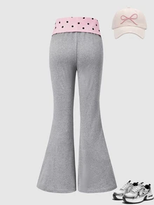 SHEIN Tween Girls Fall Clothes Casual Modest Baggy School Return Campus Grey Minimalist Slim-Fit Long Pants Autumn Pilates Active White Black - Grey - View 3
