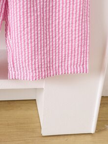 SHEIN Elladie kids 年轻女孩 2 件套：带蝴蝶结装饰的条纹衬衫和裤子 - 粉色 - 查看 9
