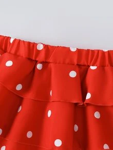 SHEIN Playful Pals 2026夏季新款女童紅白色圓點蛋糕裙套裝，交叉肩帶設計甜美清爽風，2件套韓式優雅度假公主裙 - 紅白色 - 查看 9