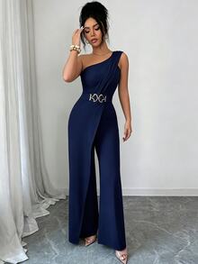 Elenzga Women's Solid Color Casual Everyday Wear Jumpsuit - Navy Blue - View 8