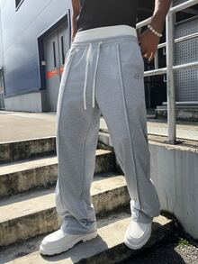 Major Grit Men's Grey & White Autumn Street Style Double Waistband Sweatpants, Patchwork With Graphic Print, Fashionable Versatile Design, Ideal Gift For Friends Or Boyfriend - Multicolor - View 6