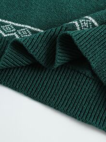 Manfinity Homme Christmas Tree Snowflakes Men's Autumn/Winter Pullover Long Sleeve Crew Neck Knit Sweater , Warm Family Atmosphere Parent-Child Couple Outfit - Dark Green - View 6