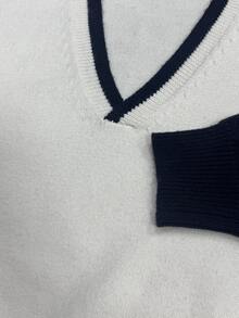 NEOSTRIT Men's Colorblock Drop Shoulder Long Sleeve V-Neck Casual Everyday Sweater - Blue and White - View 6