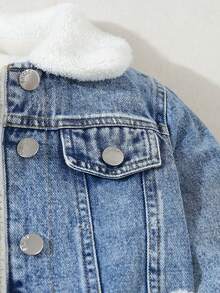 SHEIN Young Boy Comfortable Casual Thermal Lined Denim Jacket, Fall/Winter - Medium Wash - View 4