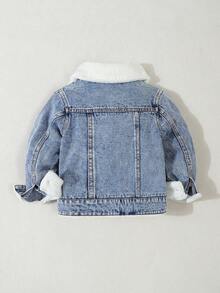 SHEIN Young Boy Comfortable Casual Thermal Lined Denim Jacket, Fall/Winter - Medium Wash - View 2