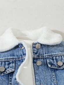 SHEIN Young Boy Comfortable Casual Thermal Lined Denim Jacket, Fall/Winter - Medium Wash - View 6