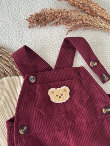 SHEIN 2件組 純色套頭長袖上衣與紅色燈芯絨3D兔子裝飾無袖吊帶連身褲套裝，適合0-3歲女嬰 - 彩色 - 查看 9