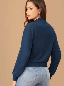 SHEIN Essnce 秋冬款立领落肩纯色卫衣、长袖上衣 - 水鴨藍 - 查看 2