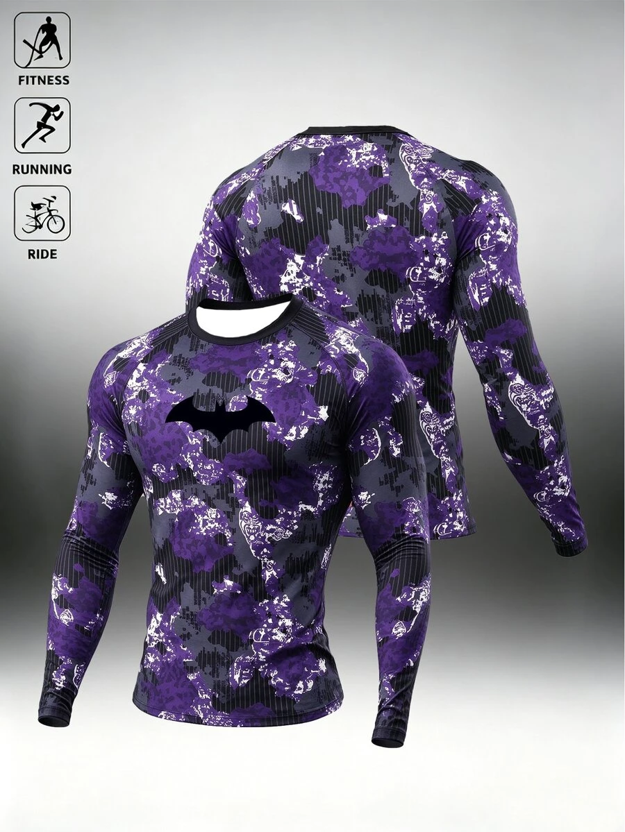 Manfinity BATMAN X SHEIN Men's Casual Camouflage Print Long Sleeve Sports T-Shirt - Multicolor - View 1