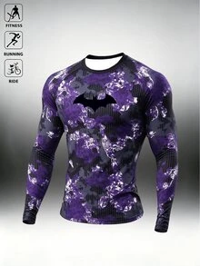 Manfinity BATMAN X SHEIN Men's Casual Camouflage Print Long Sleeve Sports T-Shirt - Multicolor - View 5