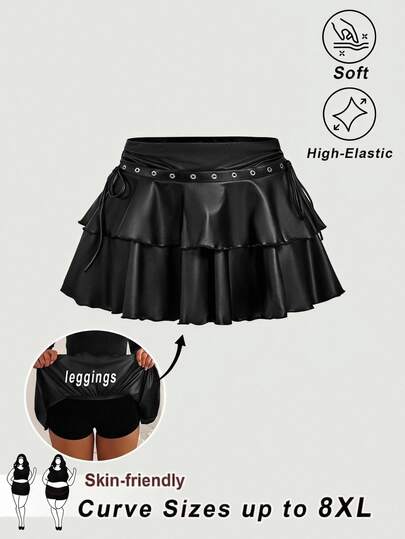 SHEIN CURVE+ Plus Size Women Solid Color Fashion Versatile Skort Fall